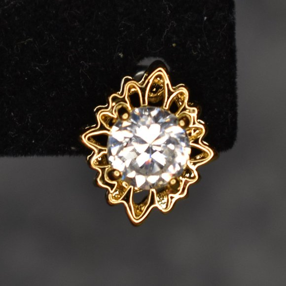 NWT Vintage Lindenwold Gold and Cubic Zirconia Stud Earrings - Picture 2 of 8